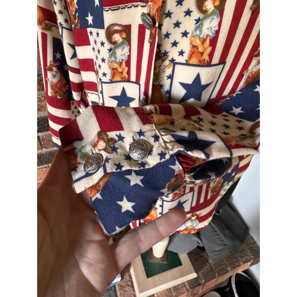 Dion of Texas Womens Cowgirl Americana Flag Print Western Button Down Shirt S - Picture 5 of 7